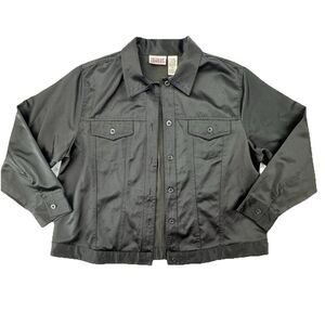 Vintage Bill Blass Womens 2X Black Sateen Jacket Button Front Plus Size